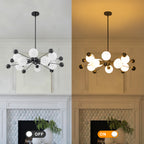 Matte Black Sputnik Chandelier Opal Glass Globes Mid-Century Modern - product image 8 | Zenvolit