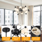 Matte Black Sputnik Chandelier Opal Glass Globes Mid-Century Modern - product image 9 | Zenvolit