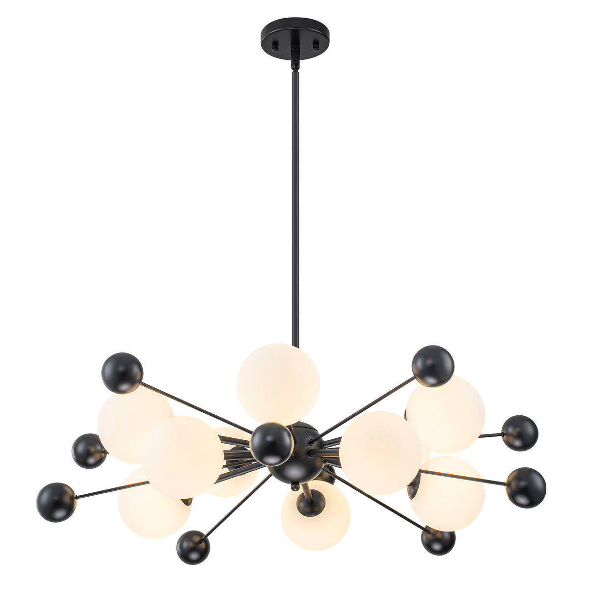 Matte Black Sputnik Chandelier Opal Glass Globes Mid-Century Modern - product image 12 | Zenvolit
