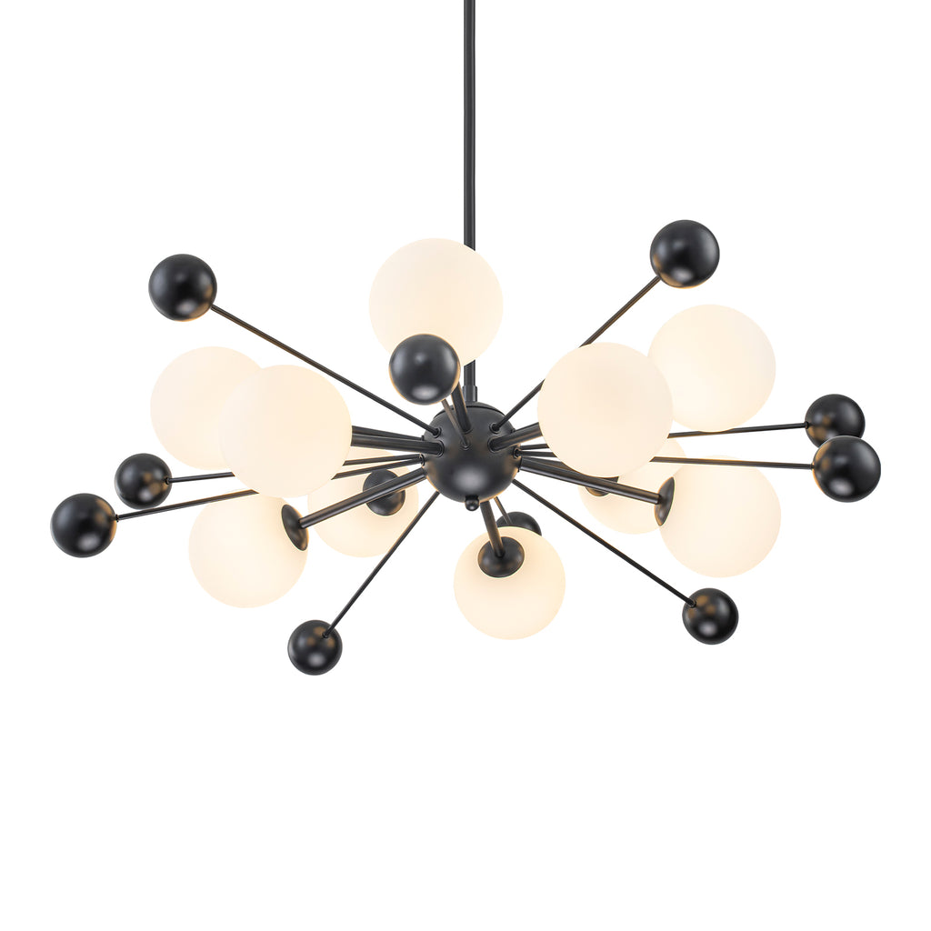 Matte Black Sputnik Chandelier Opal Glass Globes Mid-Century Modern - product image 13 | Zenvolit
