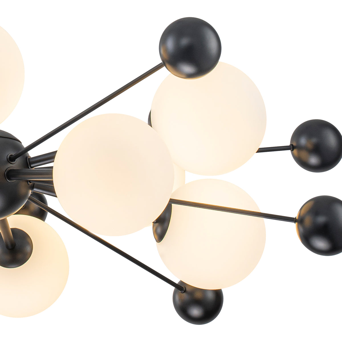 Matte Black Sputnik Chandelier Opal Glass Globes Mid-Century Modern - product image 14 | Zenvolit