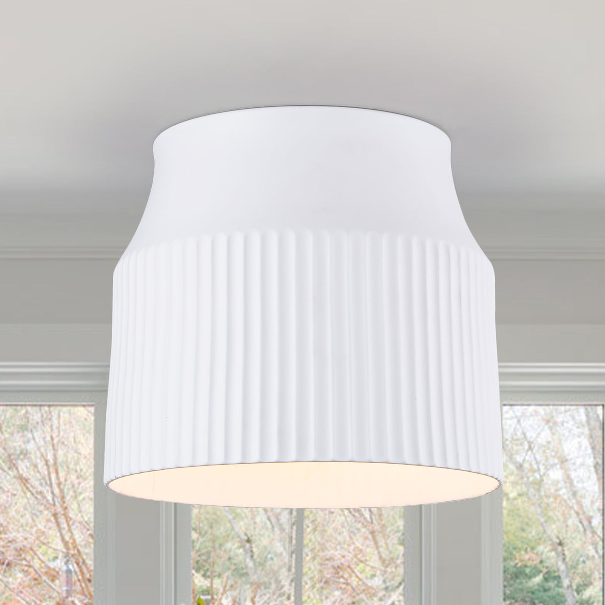 9.45 inch 1-Light Modern Matte White Flush Mount Ceiling Light with Ceramic Drum Shade - product image 1 | Zenvolit