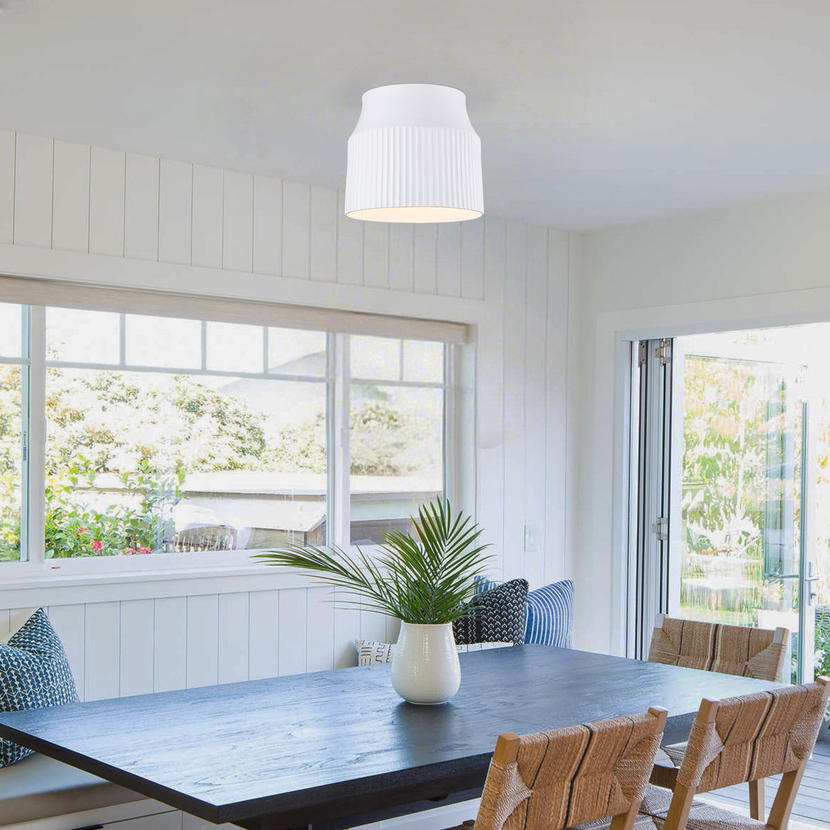 9.45 inch 1-Light Modern Matte White Flush Mount Ceiling Light with Ceramic Drum Shade - product image 2 | Zenvolit