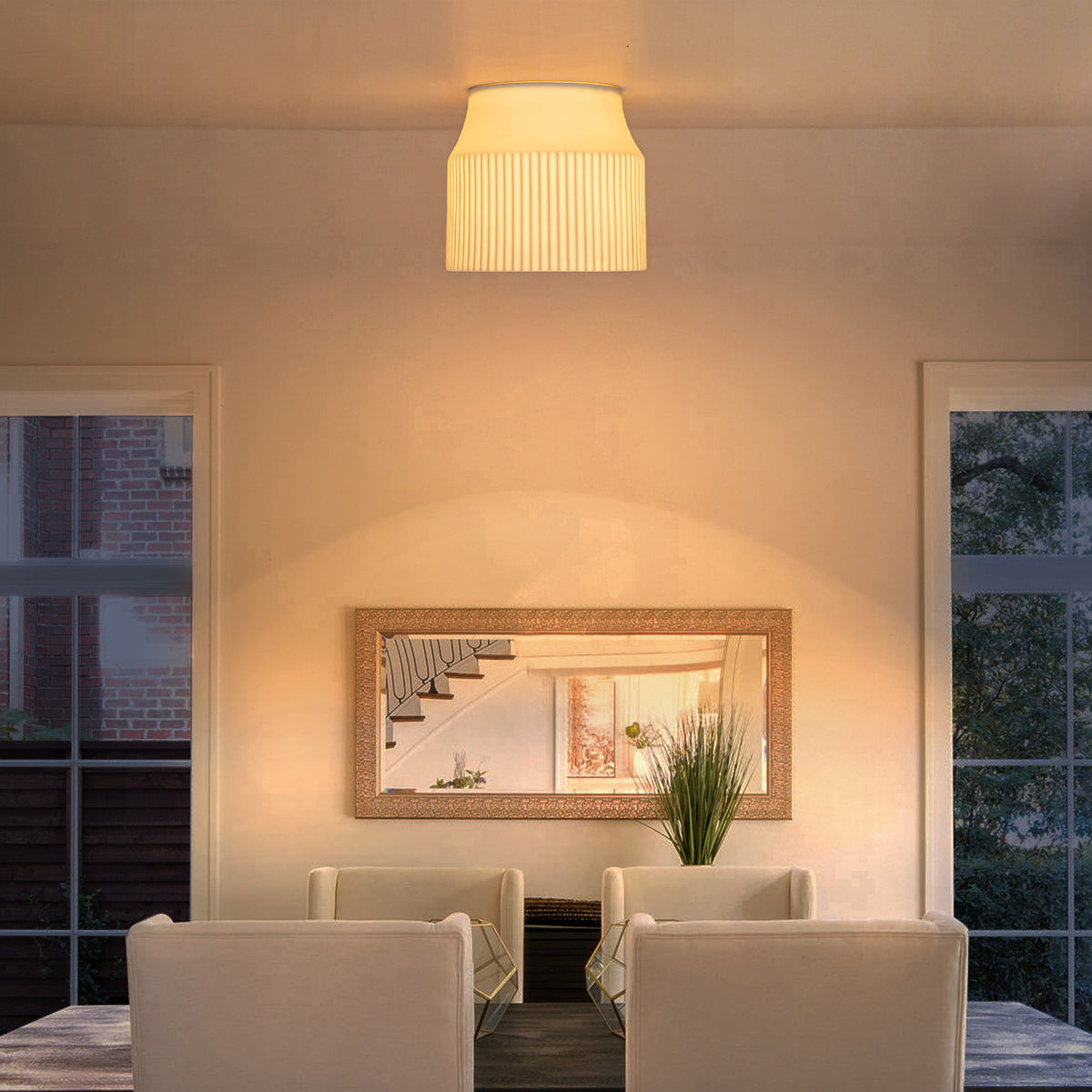 9.45 inch 1-Light Modern Matte White Flush Mount Ceiling Light with Ceramic Drum Shade - product image 3 | Zenvolit