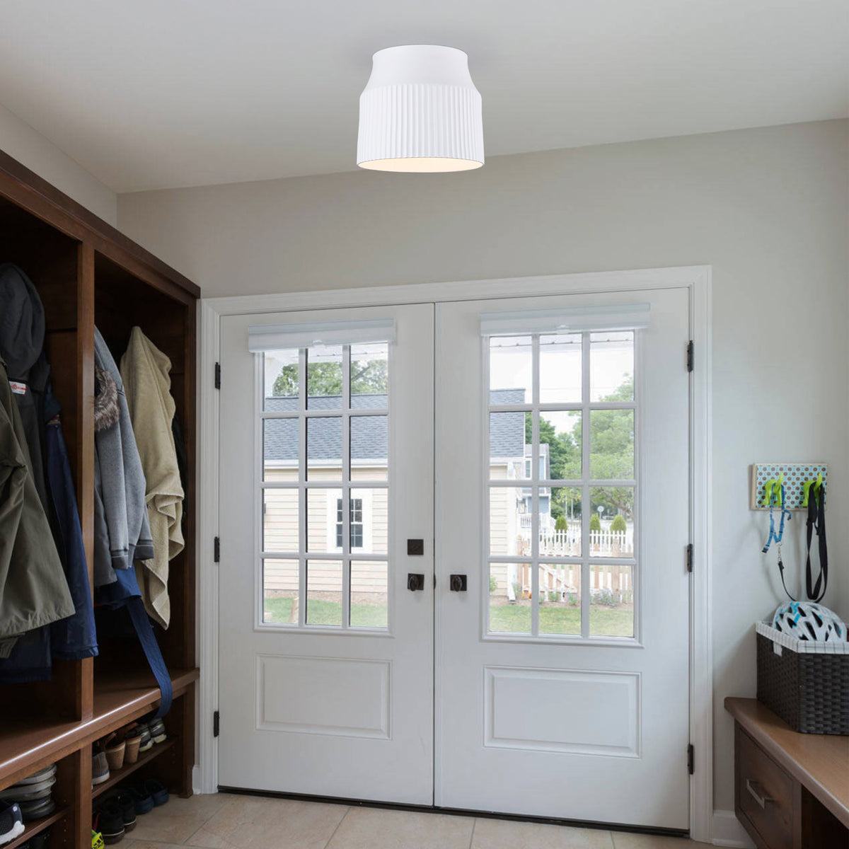 9.45 inch 1-Light Modern Matte White Flush Mount Ceiling Light with Ceramic Drum Shade - product image 4 | Zenvolit