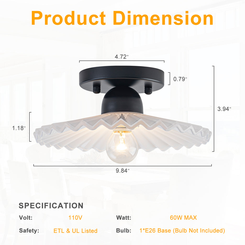 9.84 inch 1-Light Matte Black Flush Mount Ceiling Light with White Striped Glass Shade - product image 1 | Zenvolit