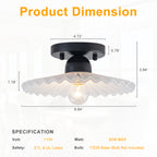 9.84 inch 1-Light Matte Black Flush Mount Ceiling Light with White Striped Glass Shade - product image 1 | Zenvolit