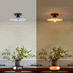 9.84 inch 1-Light Matte Black Flush Mount Ceiling Light with White Striped Glass Shade - product image 2 | Zenvolit