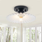 9.84 inch 1-Light Matte Black Flush Mount Ceiling Light with White Striped Glass Shade - product image 5 | Zenvolit
