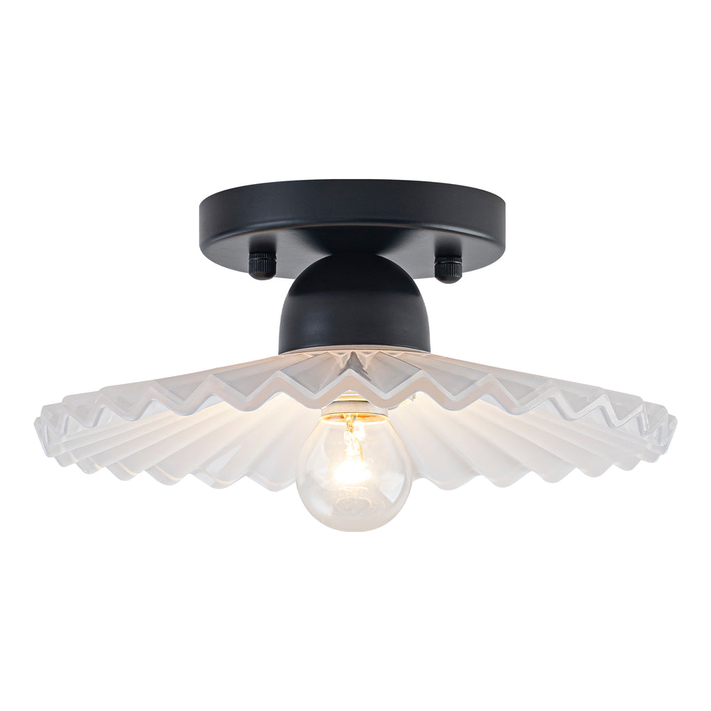 9.84 inch 1-Light Matte Black Flush Mount Ceiling Light with White Striped Glass Shade - product image 6 | Zenvolit