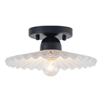 9.84 inch 1-Light Matte Black Flush Mount Ceiling Light with White Striped Glass Shade - product image 6 | Zenvolit