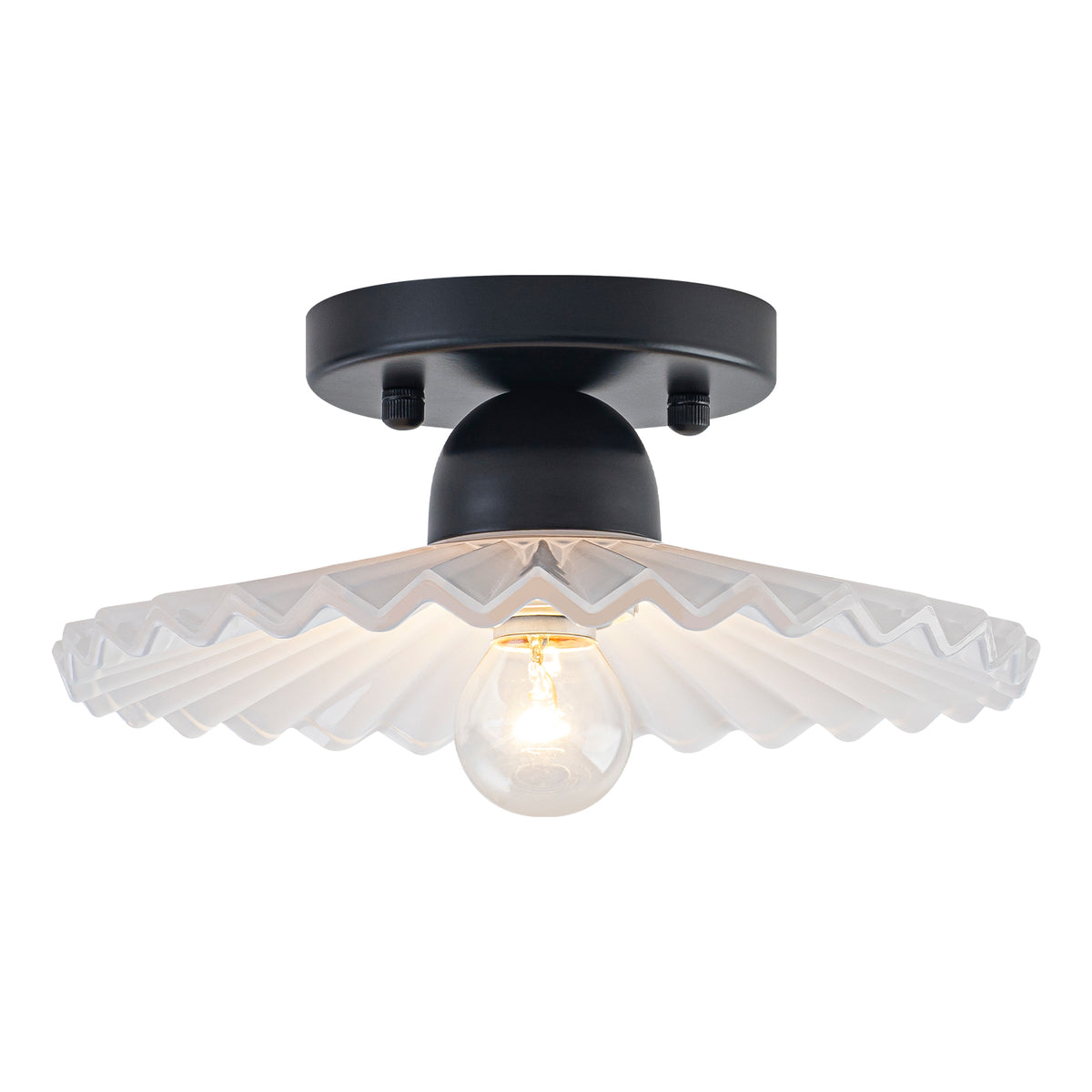9.84 inch 1-Light Matte Black Flush Mount Ceiling Light with White Striped Glass Shade - product image 6 | Zenvolit