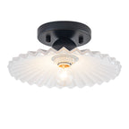 9.84 inch 1-Light Matte Black Flush Mount Ceiling Light with White Striped Glass Shade - product image 7 | Zenvolit