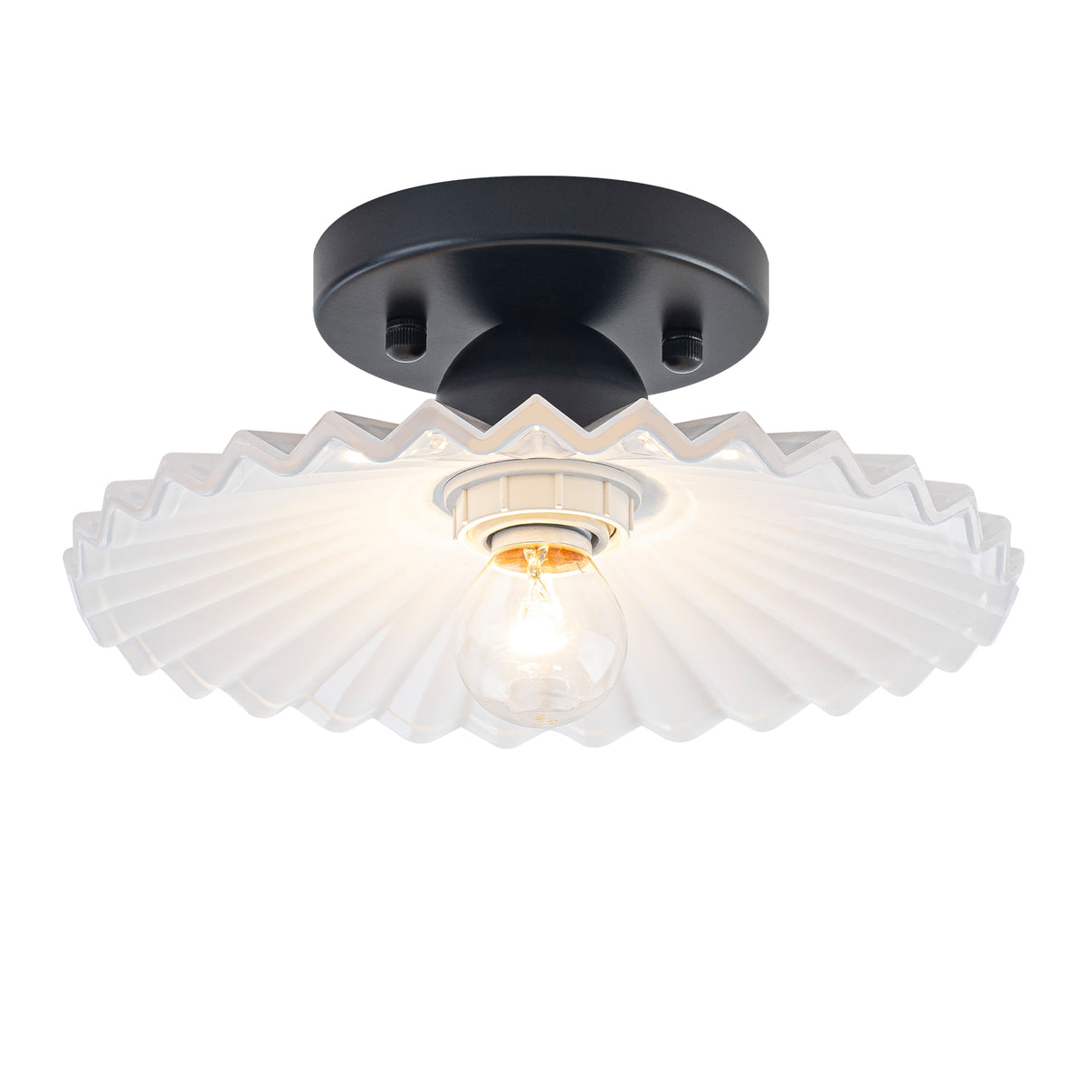 9.84 inch 1-Light Matte Black Flush Mount Ceiling Light with White Striped Glass Shade - product image 7 | Zenvolit