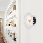 9.84 inch 1-Light Matte Black Flush Mount Ceiling Light with White Striped Glass Shade - product image 12 | Zenvolit