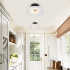 9.84 inch 1-Light Matte Black Flush Mount Ceiling Light with White Striped Glass Shade - product image 13 | Zenvolit