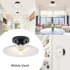 9.84 inch 1-Light Matte Black Flush Mount Ceiling Light with White Striped Glass Shade - product image 14 | Zenvolit