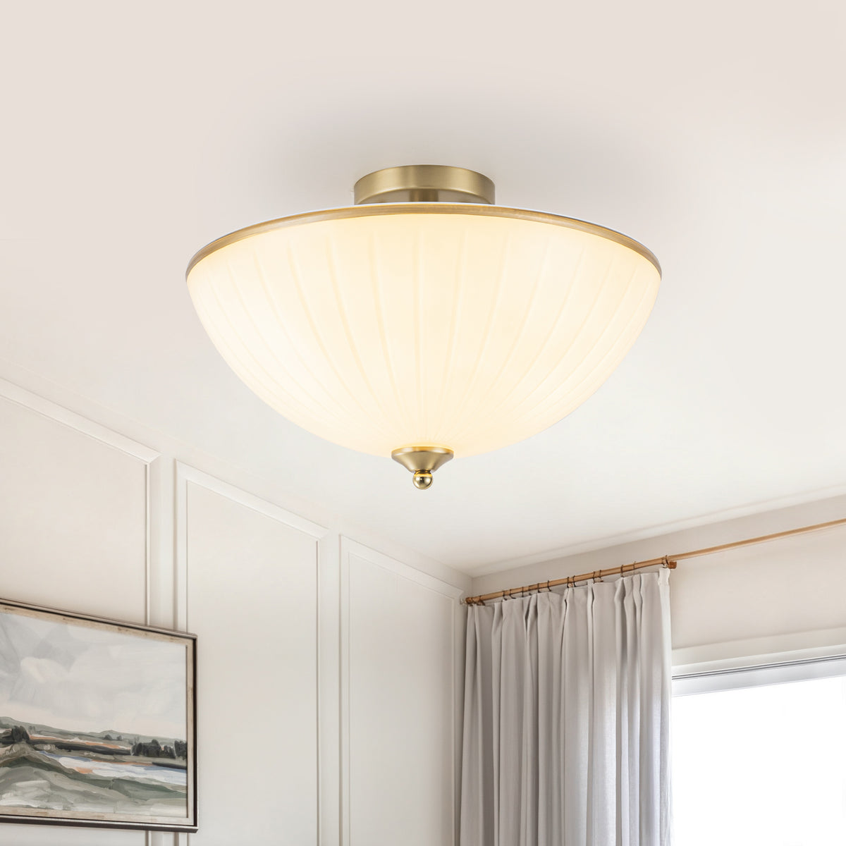 15.6 inch 3-Light Bow-Shaped Semi-Flush Mount Ceiling Light with White Glass Shade - product image 4 | Zenvolit