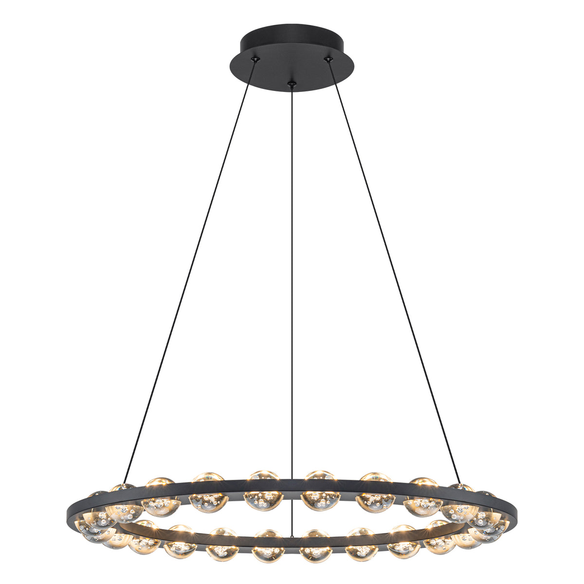 24-Light Modern Black Ring LED Chandelier Clear Bubble Glass Globe - product image 4 | Zenvolit