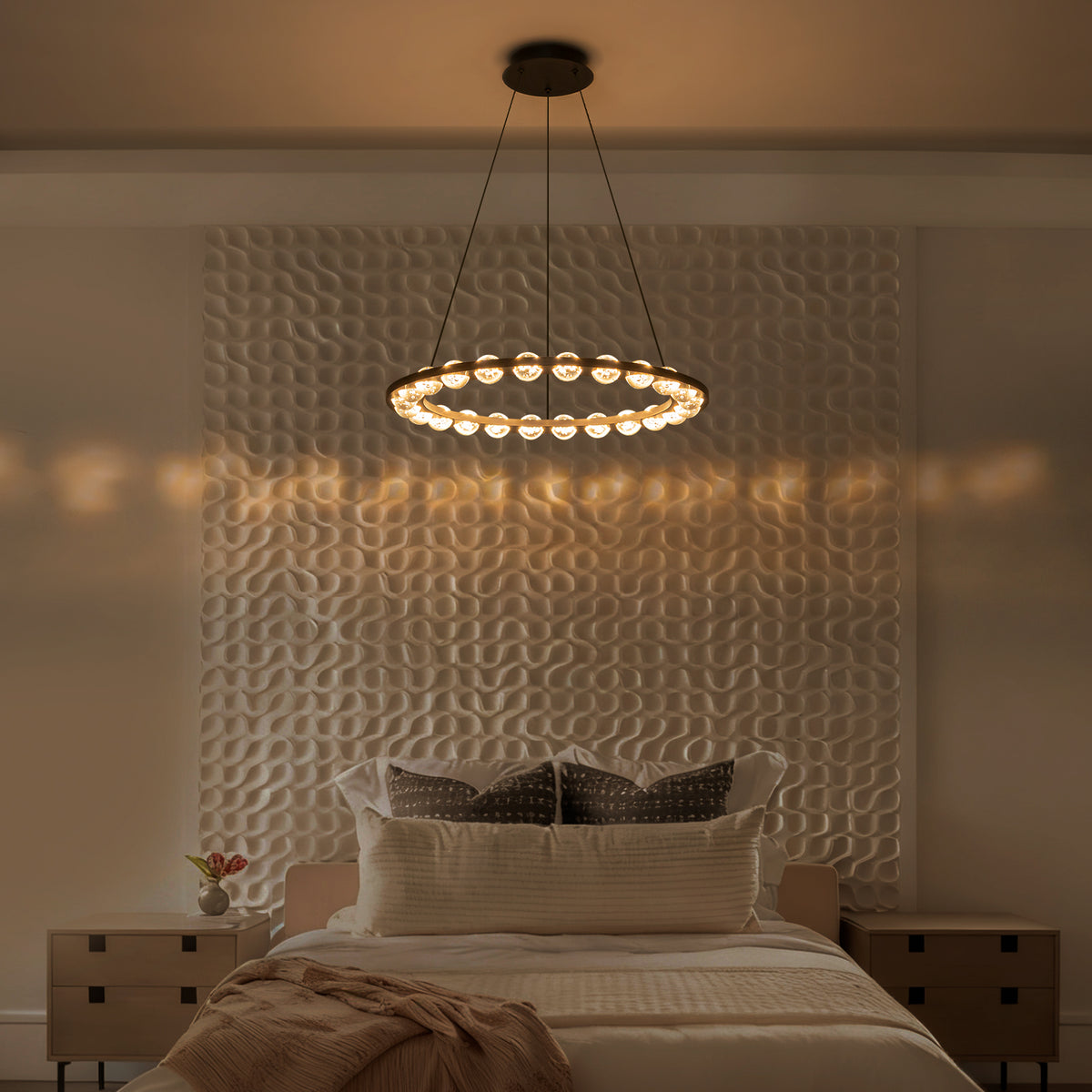 24-Light Modern Black Ring LED Chandelier Clear Bubble Glass Globe - product image 9 | Zenvolit