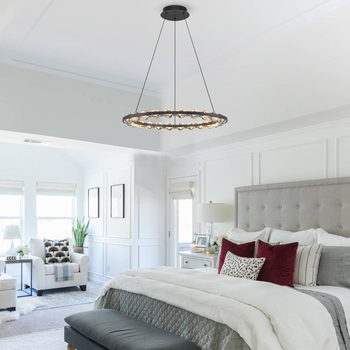 24-Light Modern Black Ring LED Chandelier Clear Bubble Glass Globe - product image 10 | Zenvolit