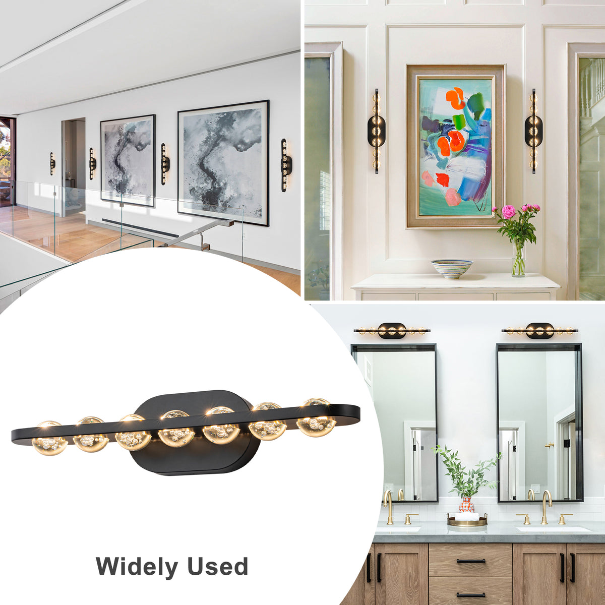7-Light Modern Black Linear LED Vanity Light Clear Globe Glass Shades - product image 1 | Zenvolit