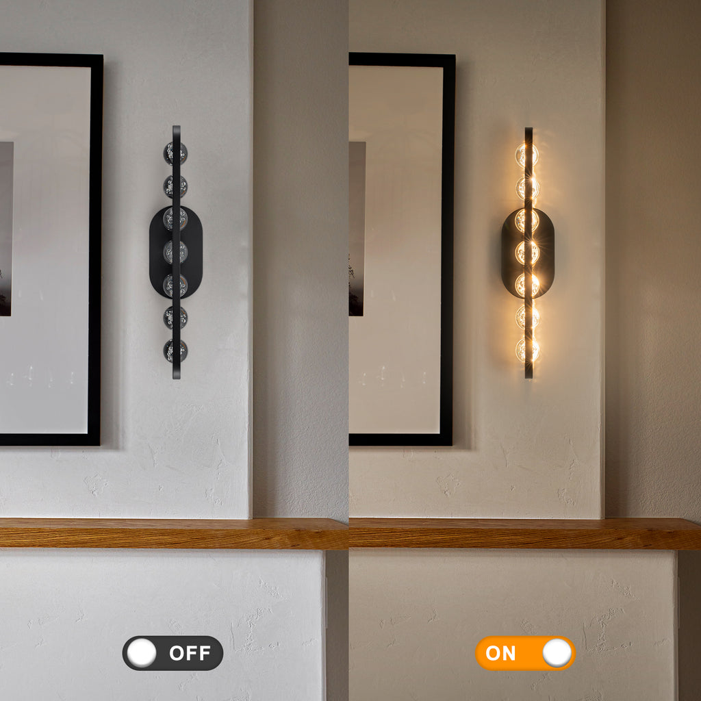 7-Light Modern Black Linear LED Vanity Light Clear Globe Glass Shades - product image 3 | Zenvolit