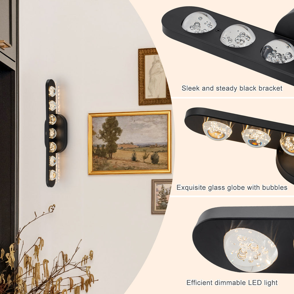 7-Light Modern Black Linear LED Vanity Light Clear Globe Glass Shades - product image 4 | Zenvolit