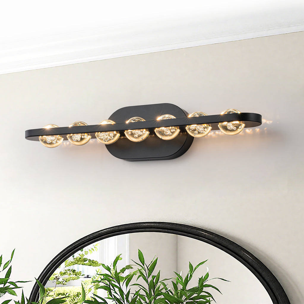 7-Light Modern Black Linear LED Vanity Light Clear Globe Glass Shades - product image 7 | Zenvolit