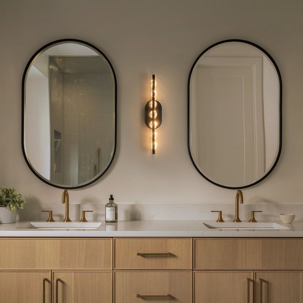 7-Light Modern Black Linear LED Vanity Light Clear Globe Glass Shades - product image 12 | Zenvolit