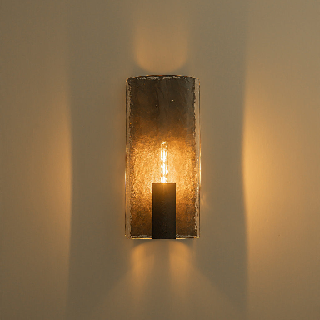 Matte Black Wall Sconce Curved Clear Glass Shade Bathroom Hallway