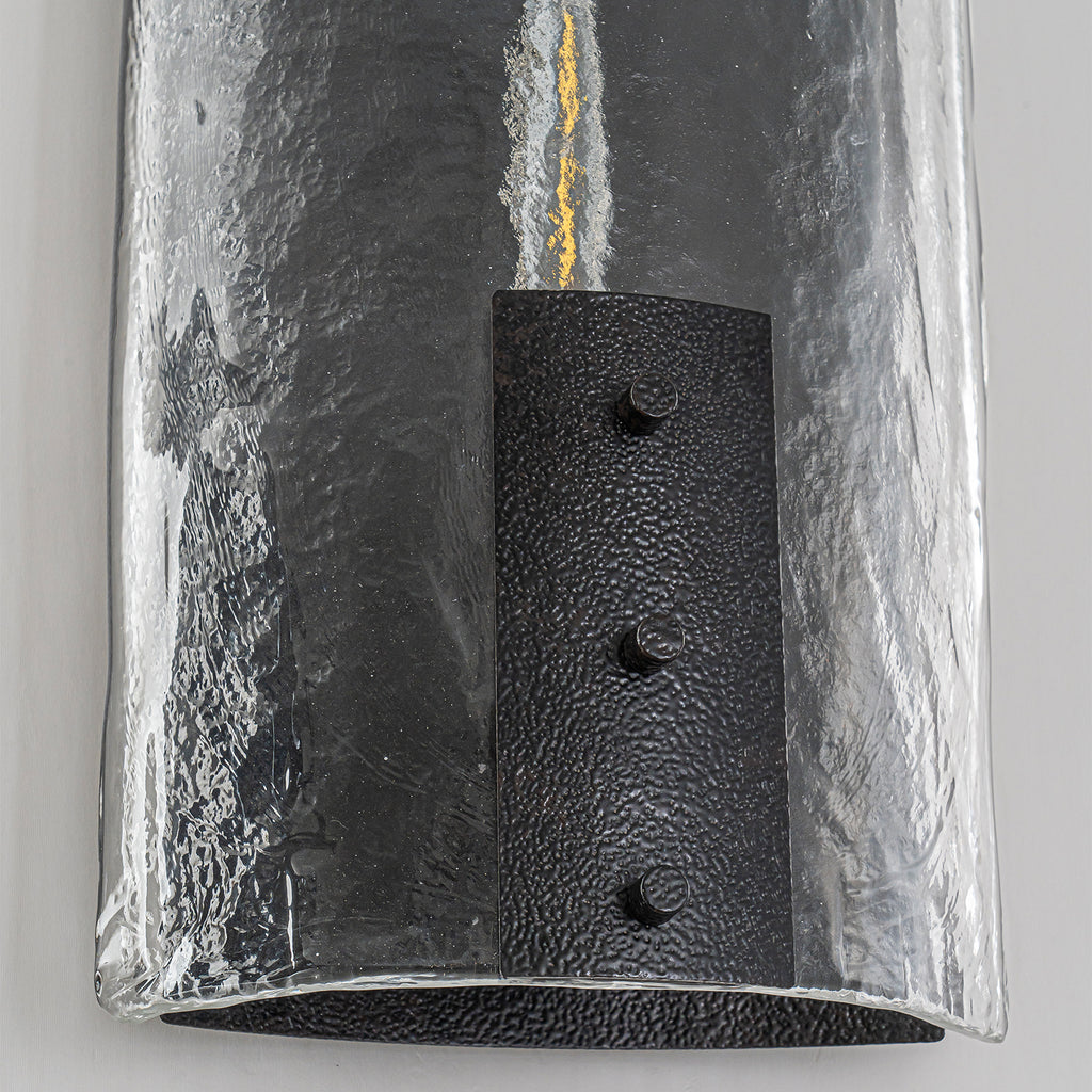 Matte Black Wall Sconce Curved Clear Glass Shade Bathroom Hallway