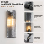 Matte Black Wall Sconce Curved Clear Glass Shade Bathroom Hallway