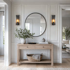 Matte Black Wall Sconce Curved Clear Glass Shade Bathroom Hallway