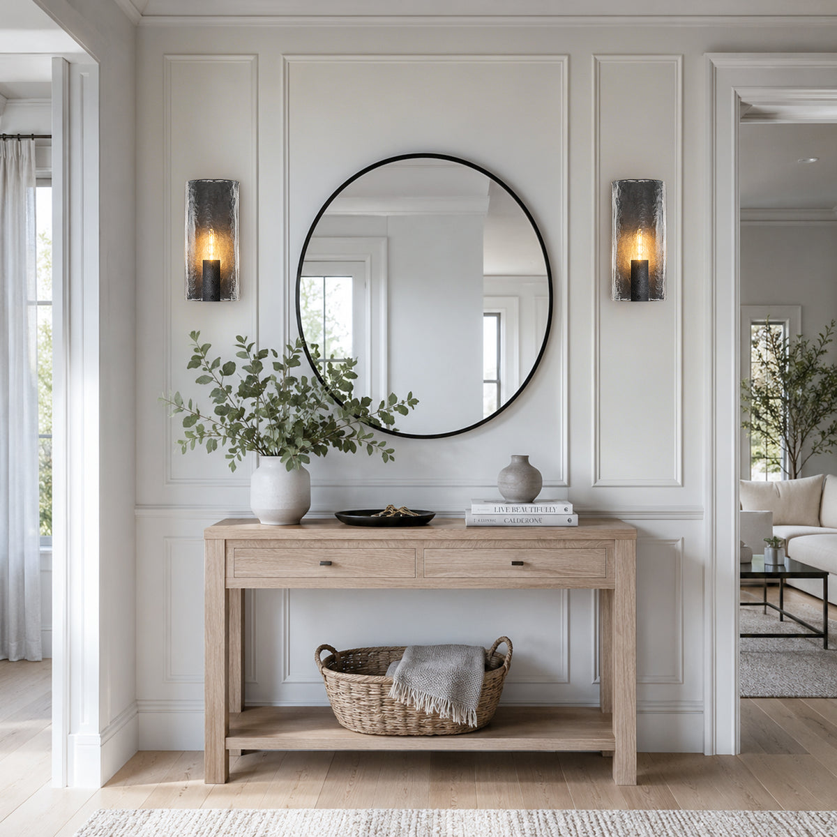 Matte Black Wall Sconce Curved Clear Glass Shade Bathroom Hallway