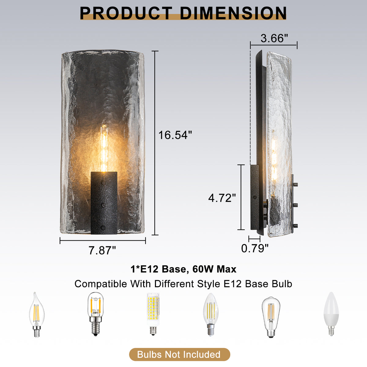 Matte Black Wall Sconce Curved Clear Glass Shade Bathroom Hallway