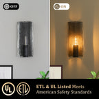 Matte Black Wall Sconce Curved Clear Glass Shade Bathroom Hallway