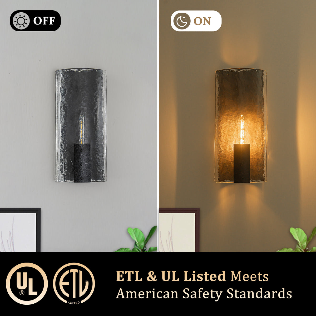 Matte Black Wall Sconce Curved Clear Glass Shade Bathroom Hallway