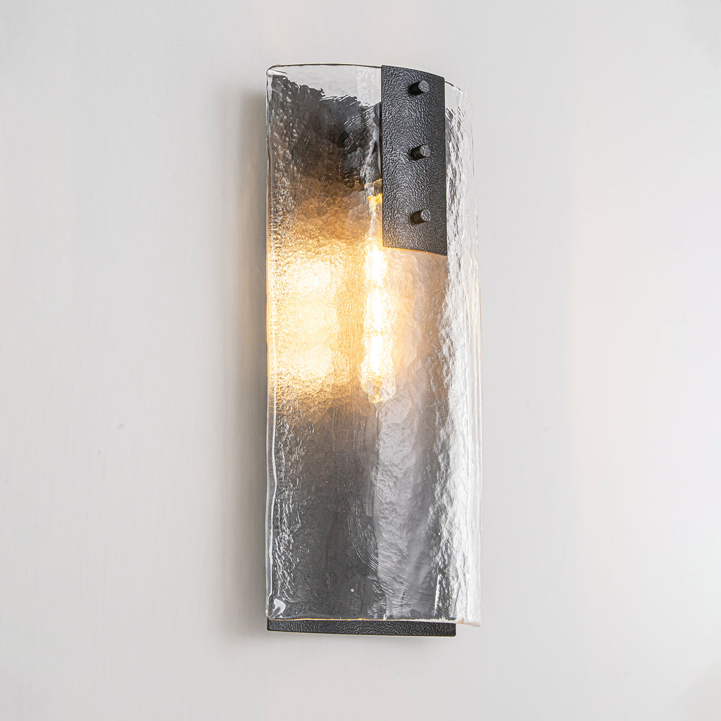 Matte Black Wall Sconce Curved Clear Glass Shade Bathroom Hallway