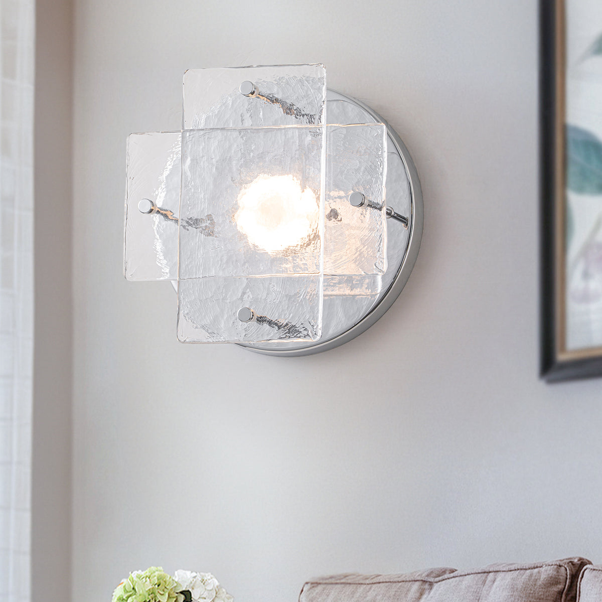 Modern Chrome Dimmable LED Wall Sconce Textured Glass Bathroom Vanity - product image 1 | Zenvolit