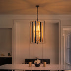 19.7" 8-Light Modern Black Gold Pendant Light with Ribbed Glass Tubes - product image 3 | Zenvolit