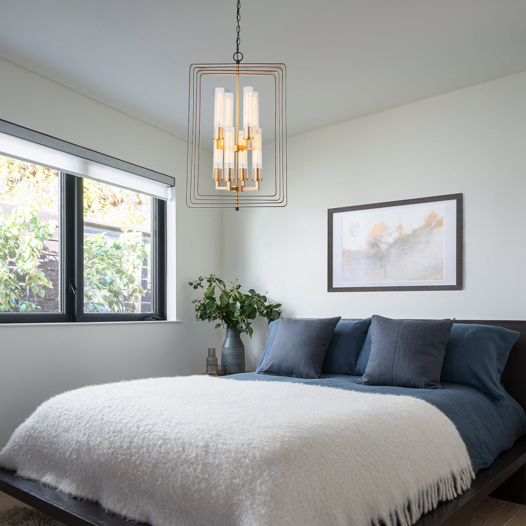 19.7" 8-Light Modern Black Gold Pendant Light with Ribbed Glass Tubes - product image 5 | Zenvolit