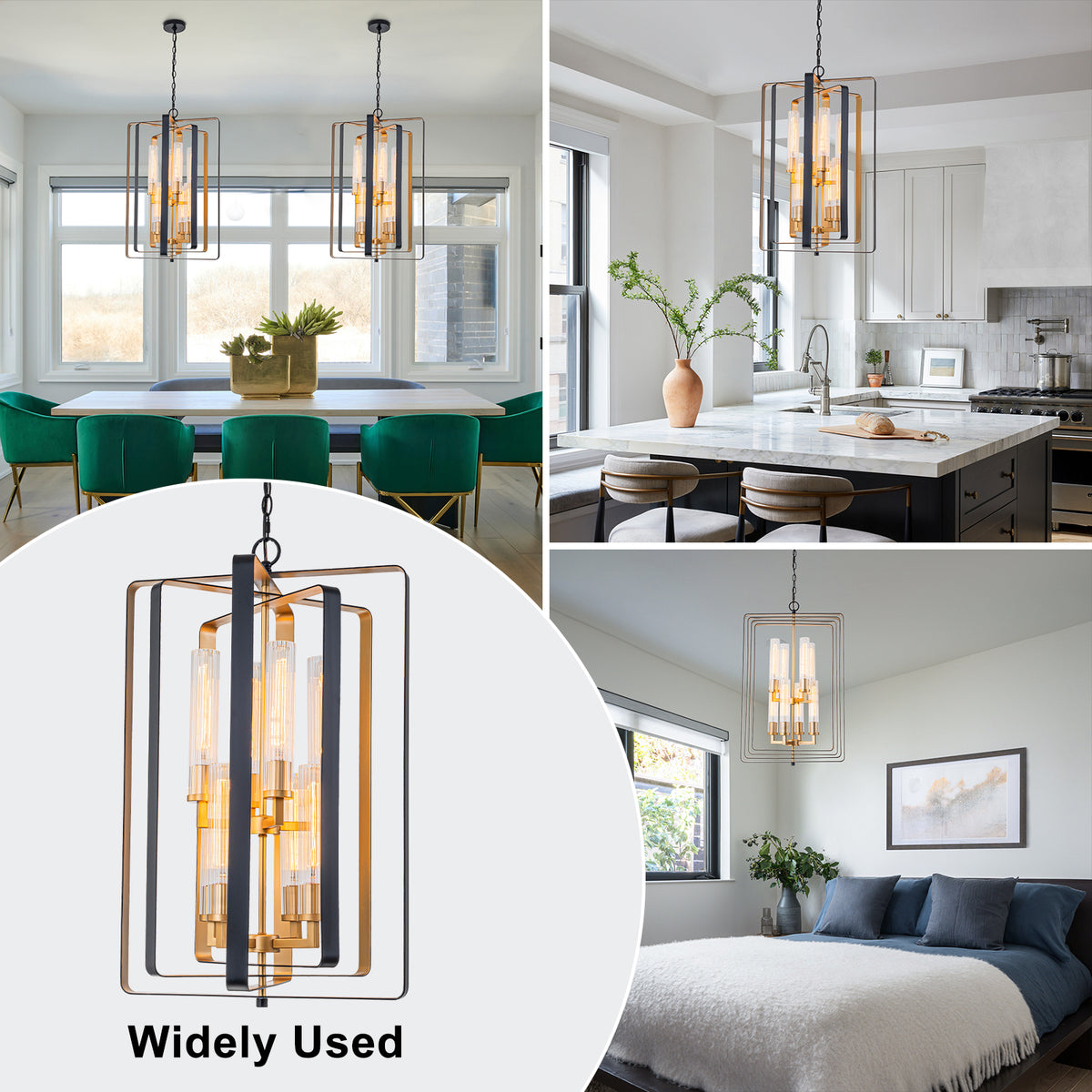 19.7" 8-Light Modern Black Gold Pendant Light with Ribbed Glass Tubes - product image 6 | Zenvolit