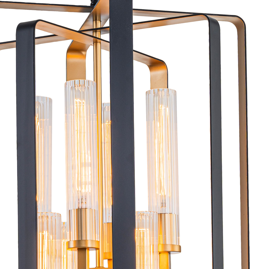 19.7" 8-Light Modern Black Gold Pendant Light with Ribbed Glass Tubes - product image 12 | Zenvolit
