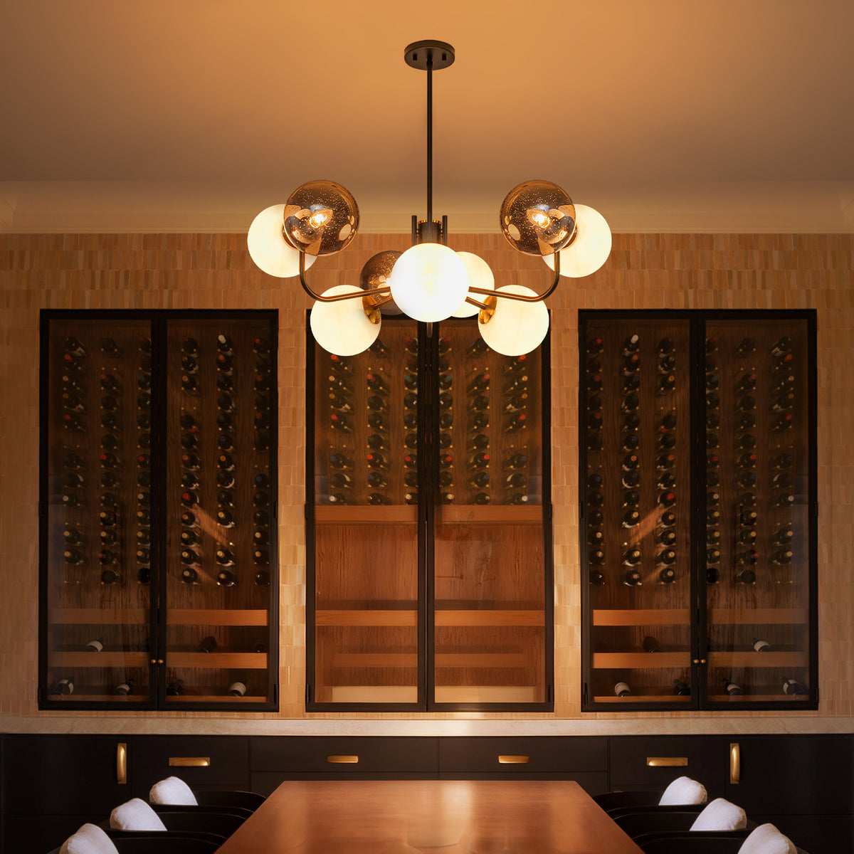 9-Light Modern Branch Chandelier Smoky Gray & White Glass Globe Shades - product image 1 | Zenvolit