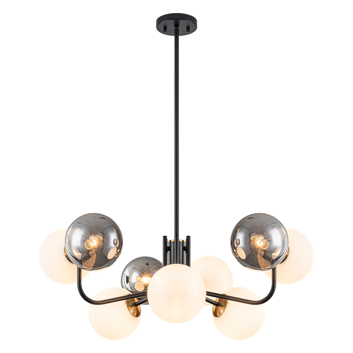 9-Light Modern Branch Chandelier Smoky Gray & White Glass Globe Shades - product image 11 | Zenvolit