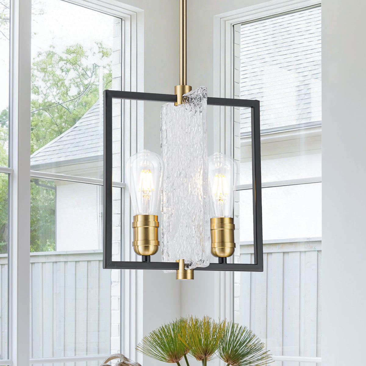Matte Black & Brushed Gold Geometric Chandelier with Hammered Glass - product image 1 | Zenvolit
