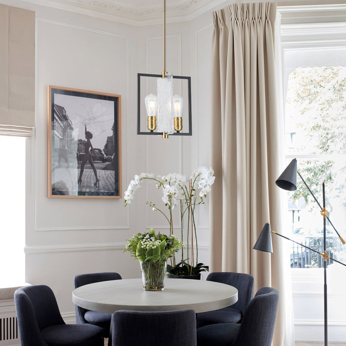 Matte Black & Brushed Gold Geometric Chandelier with Hammered Glass - product image 2 | Zenvolit
