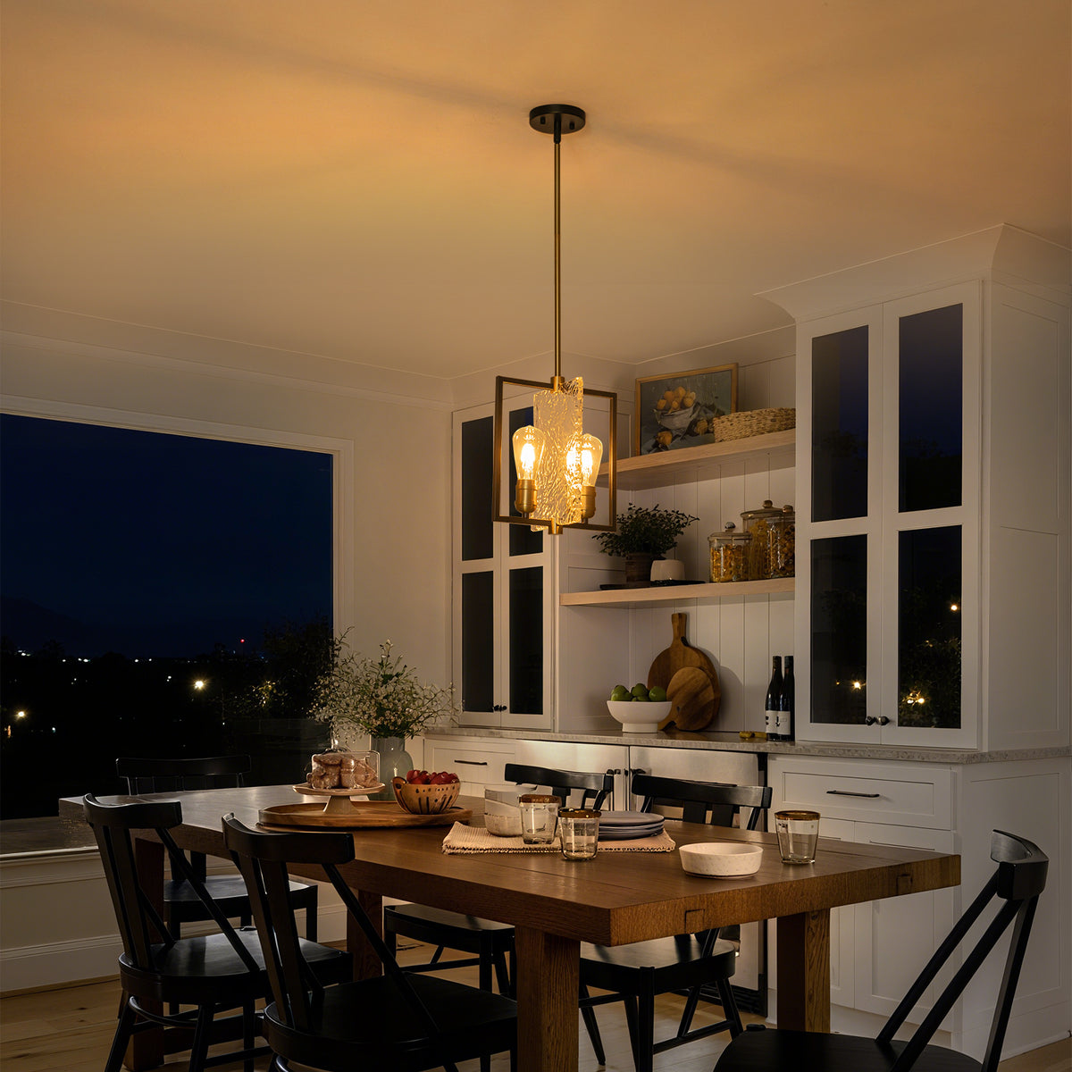 Matte Black & Brushed Gold Geometric Chandelier with Hammered Glass - product image 3 | Zenvolit