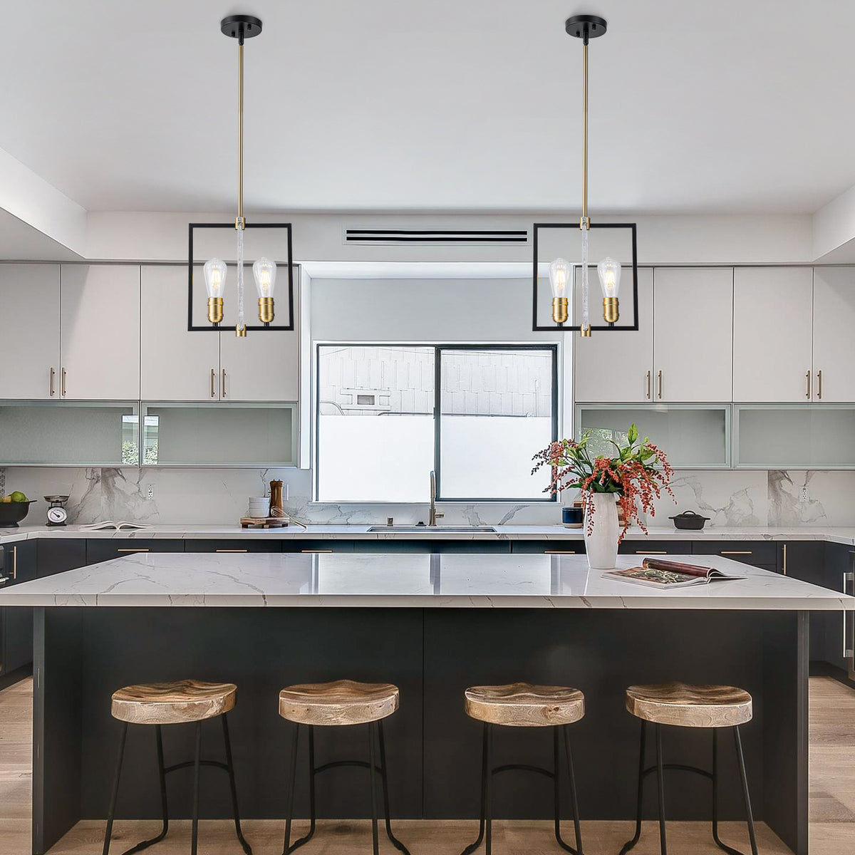 Matte Black & Brushed Gold Geometric Chandelier with Hammered Glass - product image 4 | Zenvolit